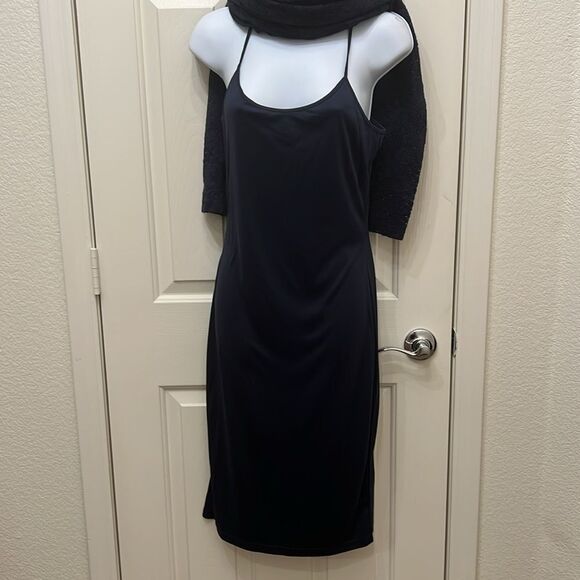 VENUS Blue Long Sleeve Sheath Maxi Dress And Slip Sz Small 2 Pieces Floral Lace - Picture 8 of 17